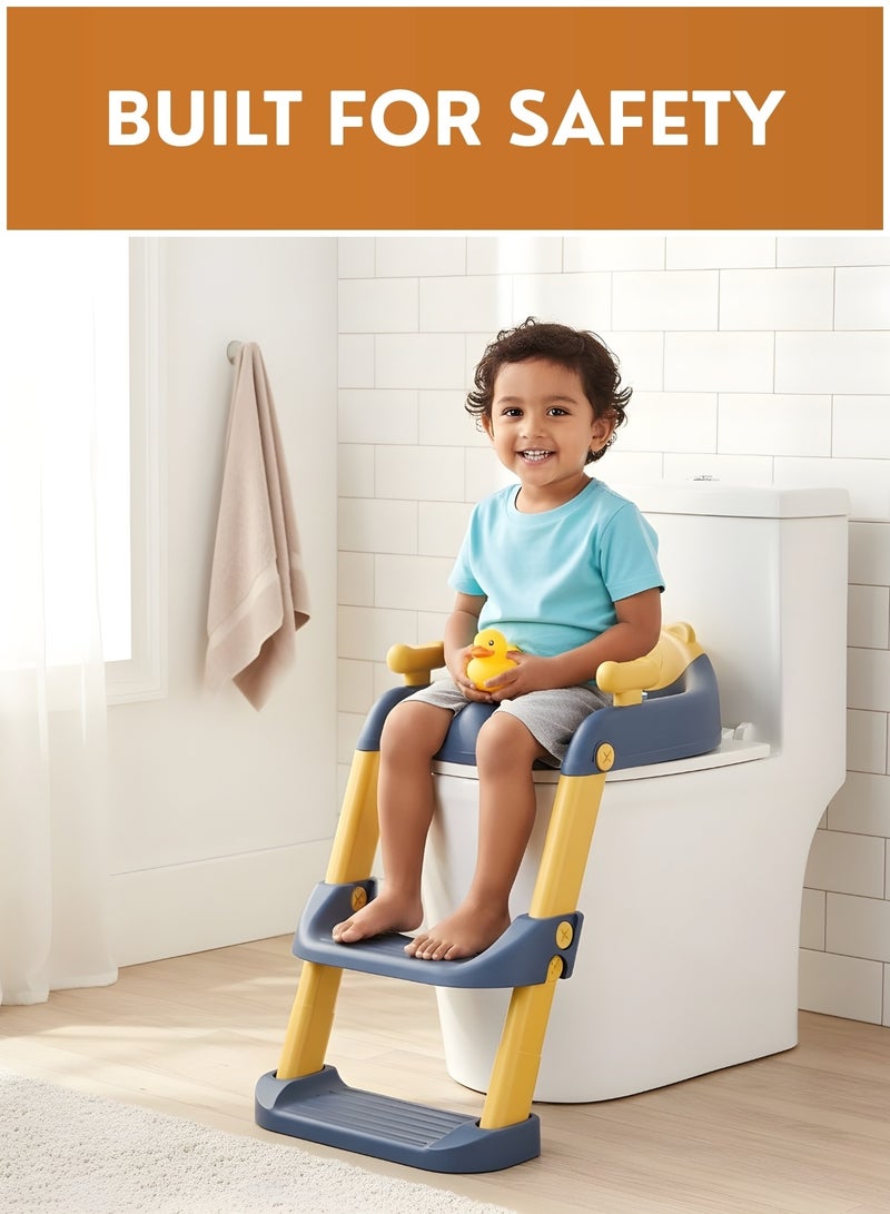 Zefzon Baby Toilet Training Ladder Seat with Steps – Foldable Toddler Potty Trainer with Soft Cushion, Adjustable Height, Non-Slip Steps & Handles, Fits Most Toilets, Kids Potty Training Seat - Image 4